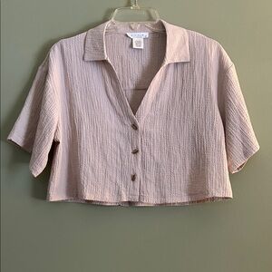 Kirious Women's Cream Textured Button-Down Crop Shirt Size S